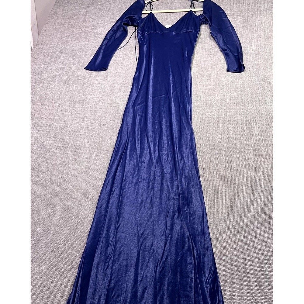 Something Navy Shoulder Tie Maxi Dress Womens XS Navy Blue V Neck SNDR62035